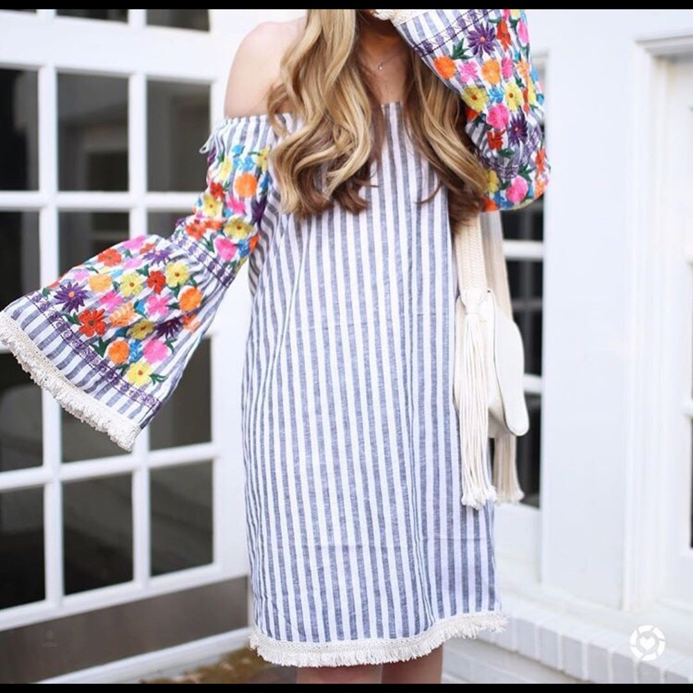 Embroidered Bell Sleeve Dress